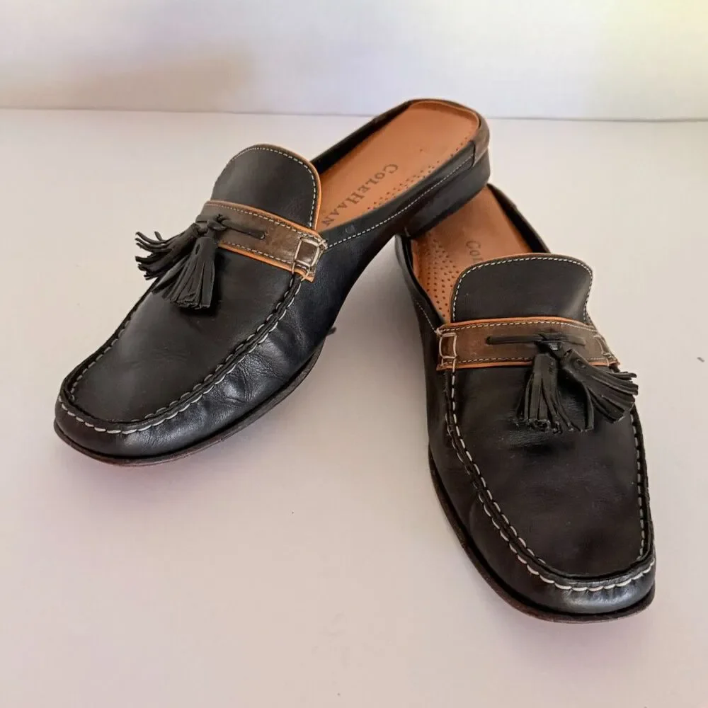 Cole Haan Black Leather Tassel Loafer Mules, Men's 9 Slip On